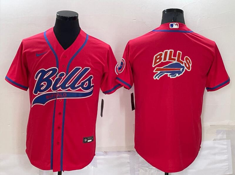 Men's Buffalo Bills Red Team Big Logo With Patch Cool Base Stitched Baseball Jersey Men's Buffalo Bills Red Team Big Logo With Patch Cool Base Stitched Baseball Jersey